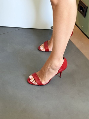 Christian Louboutin sandals, deep red patent leather
