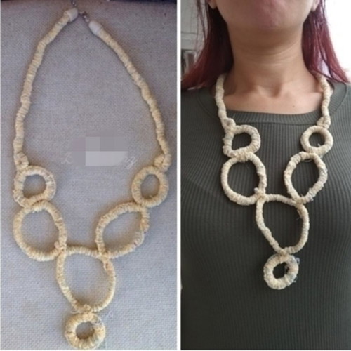 Ethnic fabric necklace pastel yellow made to order