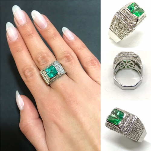 18k ring with emerald and brilliant diamonds, exclusive collection, new