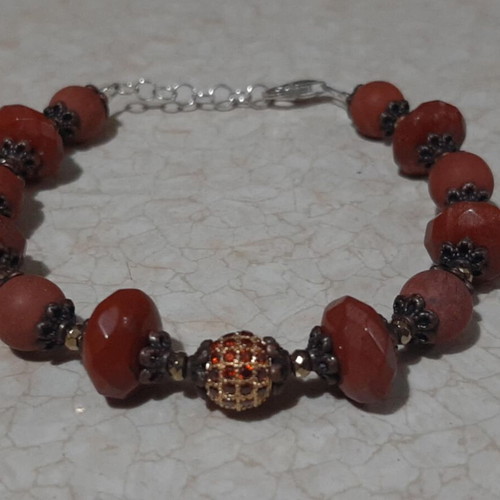Bracelet with red jasper, zircon and hematite, silver 925 new