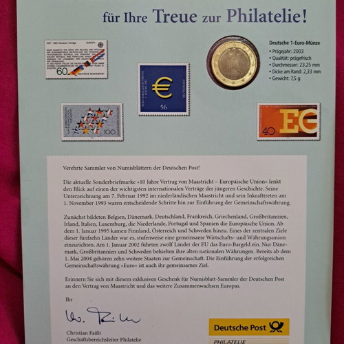 Collectible Coin and Stamp Set The History of the German Euro new