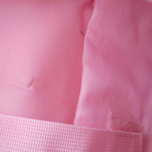 School bag used, pink with cherry and polka dot pattern