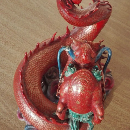 Red Dragon Ceramic Figurine vintage 60s/70s used