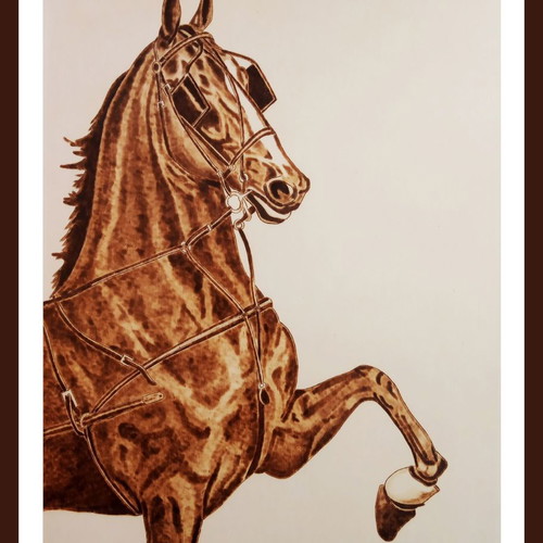 Horse Portrait Pyrography Painting on Birch Wood by Triantafyllos Xanthopoulos