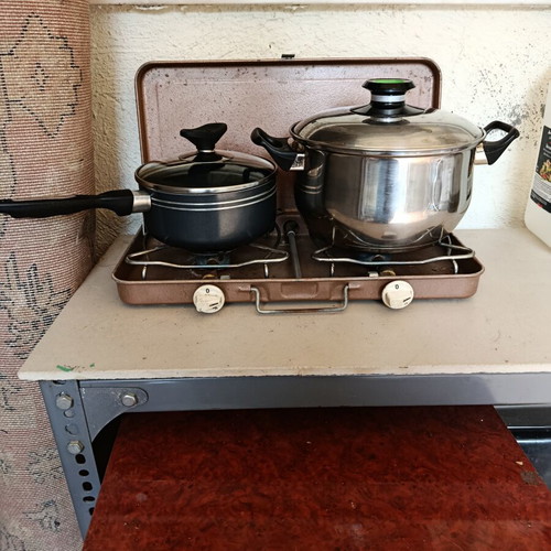 Gas tabletop stove for camping used, double burner