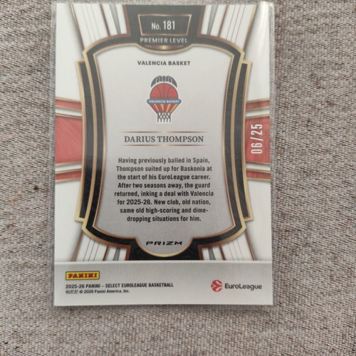 Euroleague Select 25-26 Darius Thompson card like new