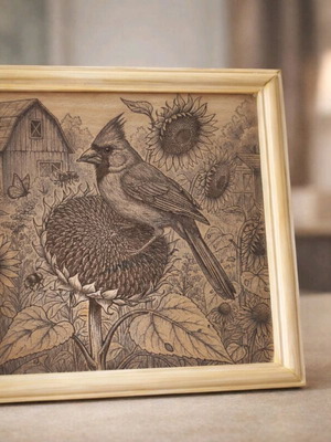 Laser Engraved Painting new with lacquered wooden frame 27x27 cm