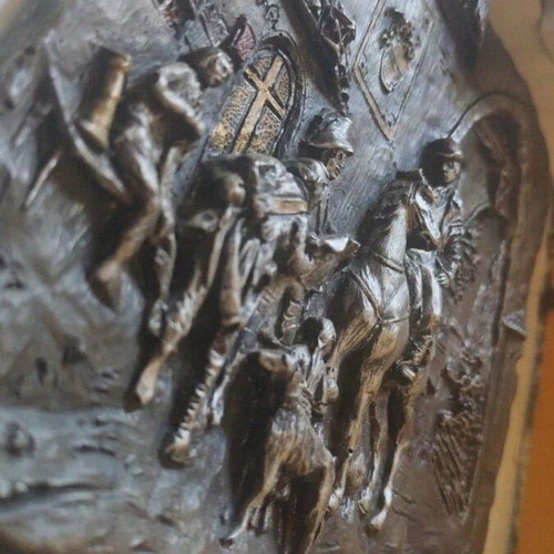 Stone relief like new with copper and brass overlay, vintage 1960s