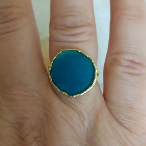 Handmade brass ring with enamel like new, adjustable