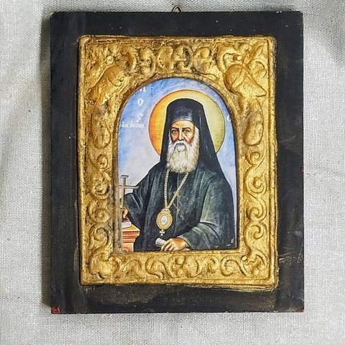Saint Nektarios Decorative Icon used with embossed frame