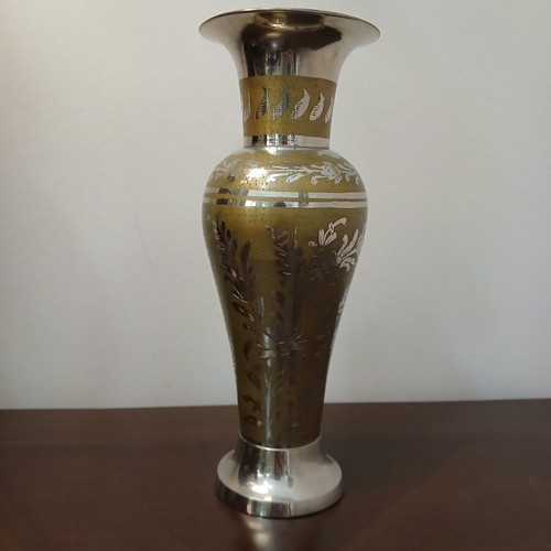 Vintage handcrafted brass vase with floral designs like new