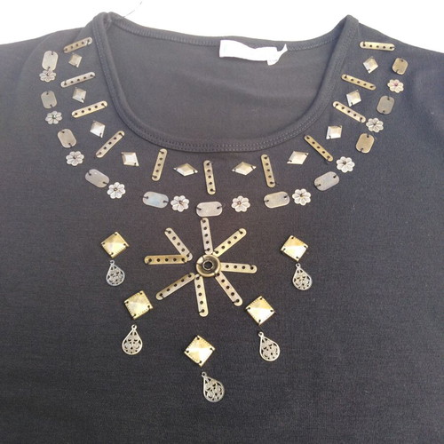 Vintage t-shirt with sequins and beads, black, new