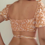 Pull&Bear crop top with balloon sleeves and waist tie, orange, size S