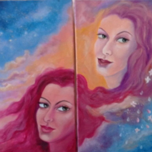 Oil painting diptych on canvas 50x60 cm each new