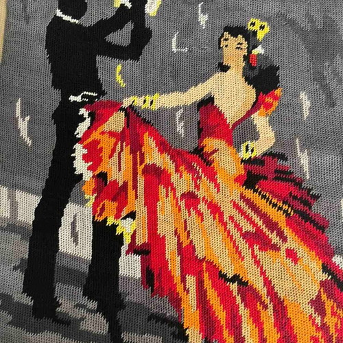 Handmade framed textile art like new, flamenco dance 0.47x0.38m
