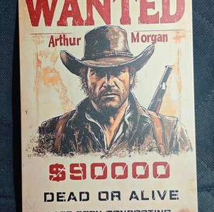 Μεταλλικη Ανοξειδωτη Πινακιδα Wanted Dead Or Alive - Arthur Morgan - Red Dead Redemption 2