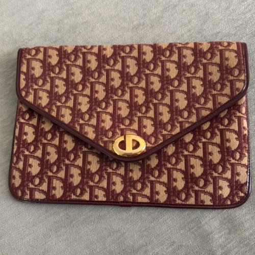 Christian Dior Diorissimo vintage envelope clutch bag, burgundy and beige