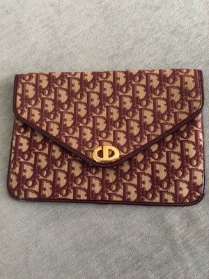 Christian Dior Diorissimo vintage envelope clutch bag, burgundy and beige