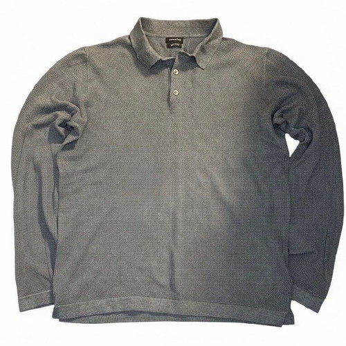 Massimo Dutti Long Sleeve Knit Polo Shirt XL used, grey and green