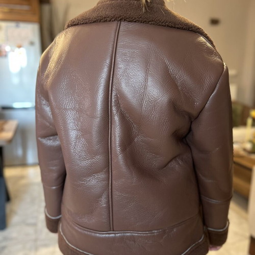 Leather jacket with fur, like new, size S/36, brown
