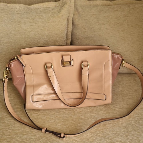 Nine West satchel bag used, nude beige with glossy finish