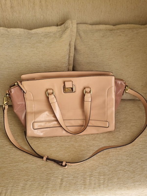 Nine West satchel bag used, nude beige with glossy finish