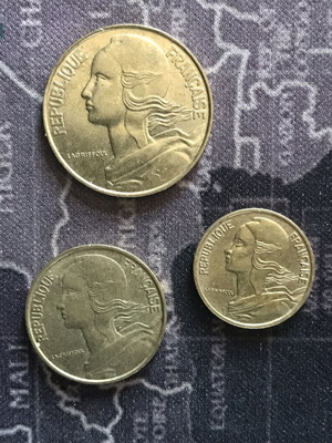 Γαλλικά νομίσματα σετ 20-10-5 σεντίν μεταχειρισμένα