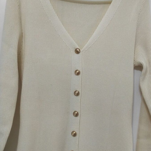 Knitted cream long dress like new, one size with gold buttons