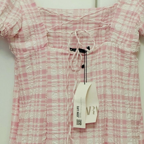 Zara pink and white dress with texture and pattern new