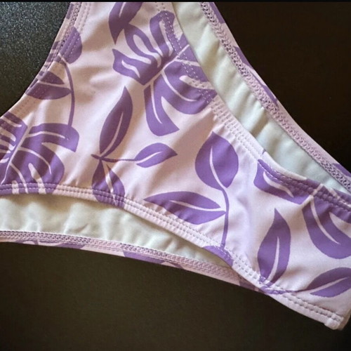 Shein leaf print bikini set new, white and purple