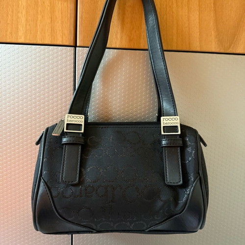 Roccobarocco small black barrel bag like new with leather details