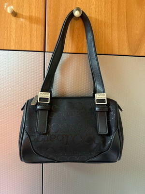 Roccobarocco small black barrel bag like new with leather details