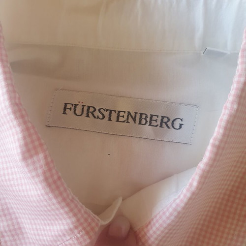 Fursterberg men's white shirt with pink check collar and cuffs like new