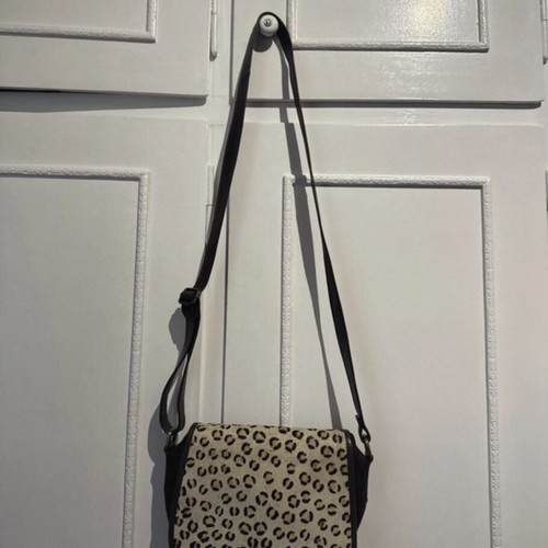 Leather shoulder crossbody bag with natural pony skin fur like new