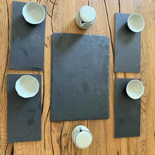 Flying Tiger Copenhagen Ceramic Sushi Set 12pcs with Slate Platter used