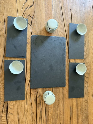 Flying Tiger Copenhagen Ceramic Sushi Set 12pcs with Slate Platter used