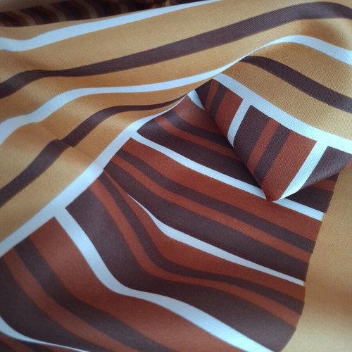 Square scarf with geometric striped pattern, like new, brown and orange
