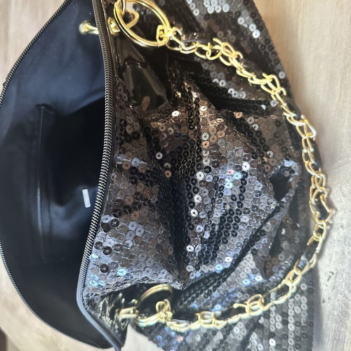 Bag shoulder black with gold chain new