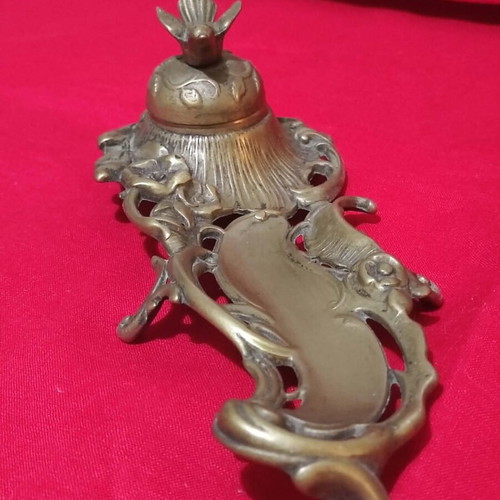 Vintage oxidized brass desk set with Art Nouveau motifs