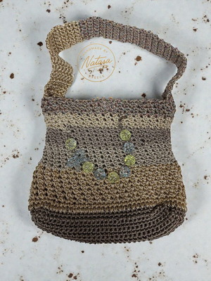 Handmade shoulder bag in beige and brown shades