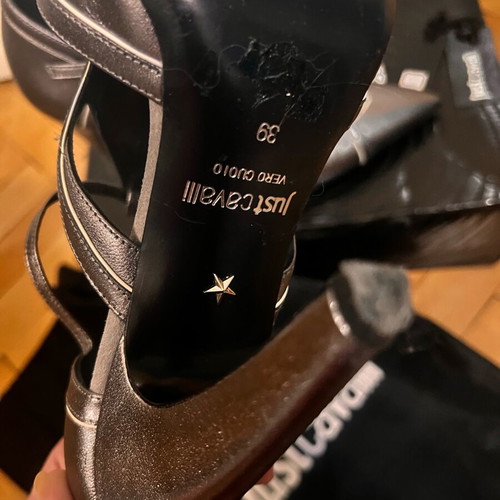 Just Cavalli leather high heels size 39 like new, silver