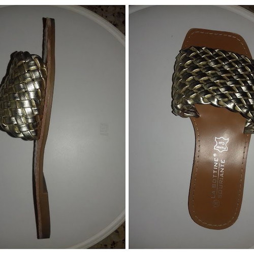 La Bottine Souriante women's summer leather slippers size 36 brown and gold new
