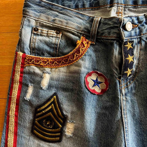 Italogy ripped jeans used, blue, cotton, size S-M