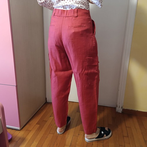 United Colors of Benetton Linen Cargo Pants New Coral Pink