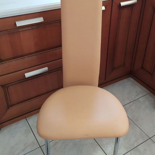 Leather chair new from Italy in salmon color, 2 pieces