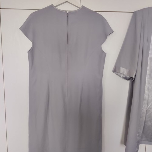 Women's formal clothing set used, gray silver jacket and dress medium/large