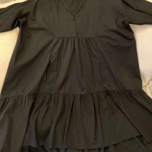 Zara Boho Oversize Dress L Black Cotton Poplin Like New