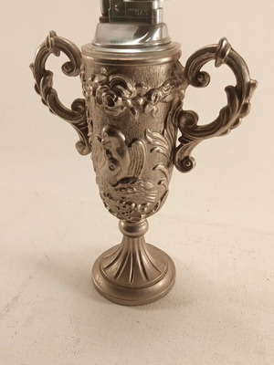 Vintage silver-plated decorative lighter with birds used