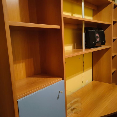 Neoset desk and bookshelf used with office chair