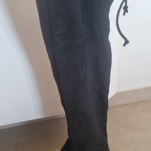 Over-the-knee suede boots like new, black with lace and block heel